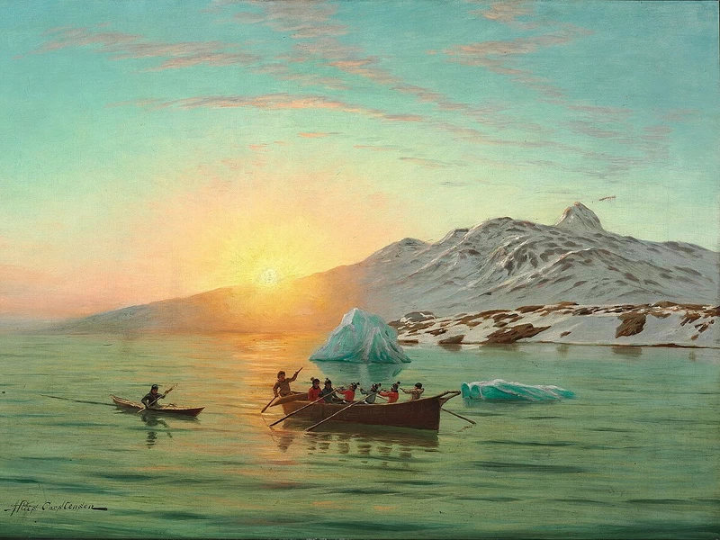 1844-Andreas Christian Riis Carstensen - Giornata estiva in Groenlandia con un Umiak